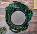 Gothic 11.75" Tall Jade Pagoda Green Intertwined Dragon Round Wall Mirror Plaque