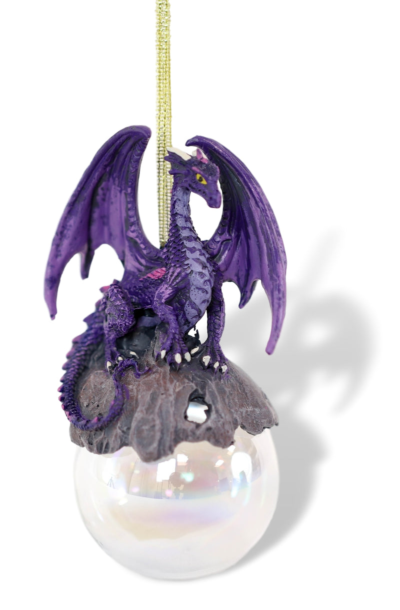 Ruth Thompson Hoarfrost Purple Dragon On Pearl Glass Ball Ornament Figurine 5"H