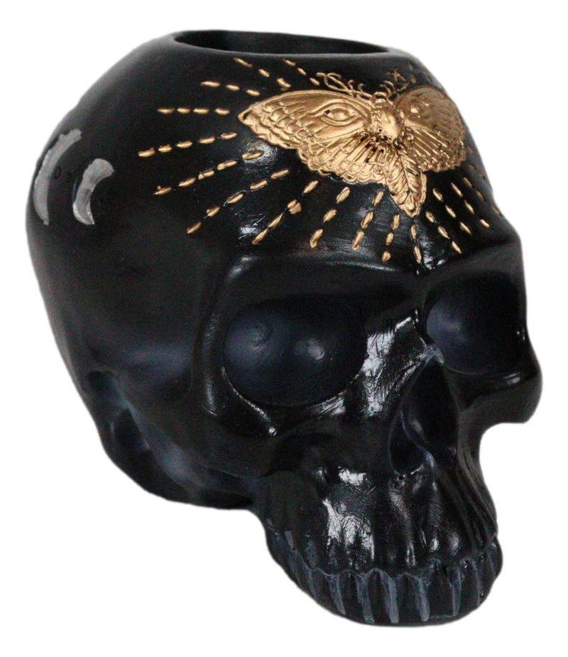 Black Gothic Skull Skeleton With Golden Butterfly And Evil Eye Candle Holder