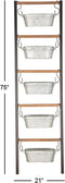 75"H Rustic Galvanized Metal Wood Farmhouse Planter 5 Bucket Tiered Ladder Decor