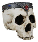 Medieval Gothic Skeleton King Skull With Bejeweled Crown Bowl Planter Figurine