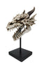 Ferocious Terra Bone Dragon Head Skull On Museum Pole Stand Display Figurine 12"