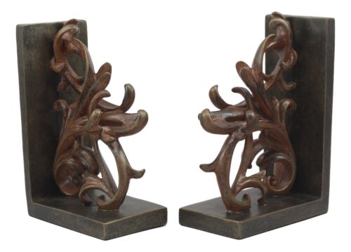 Vintage Ornate Scroll Bookends Set Scroll Art Statue Pair 7.5"H Classical Design