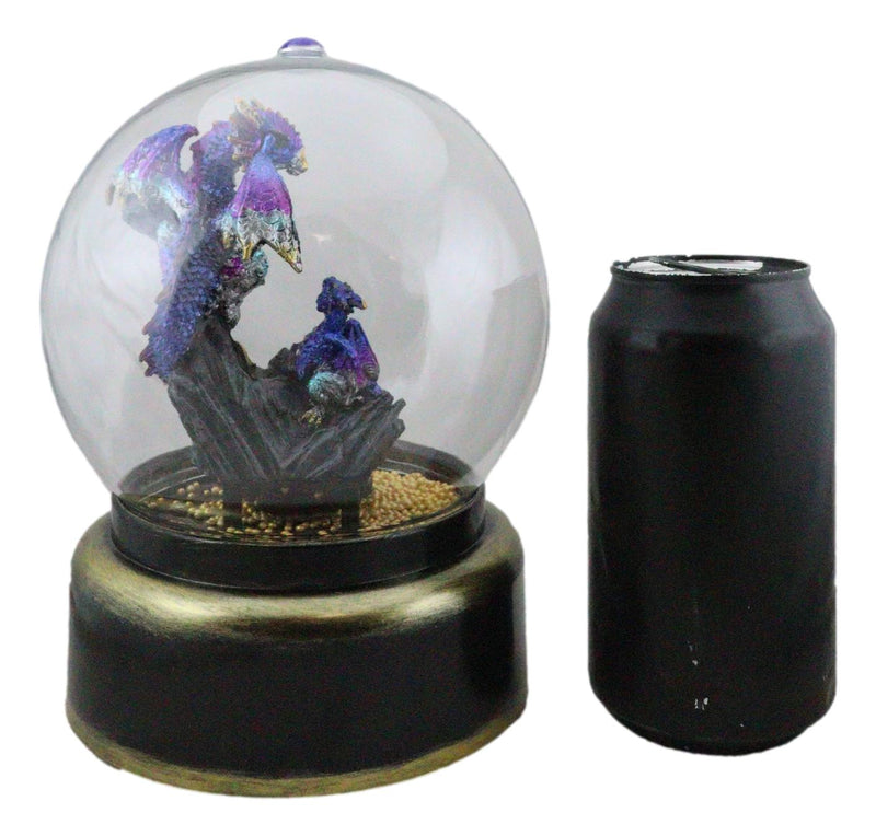 Blue Dragon With Baby Wyrmling Family Musical LED Light Air Powered Glitter Globe