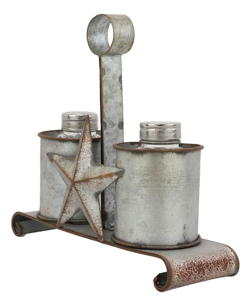 Ebros Metal Rustic Farm Milk Caddy with Cowboy Star Salt and Pepper Shakers Set