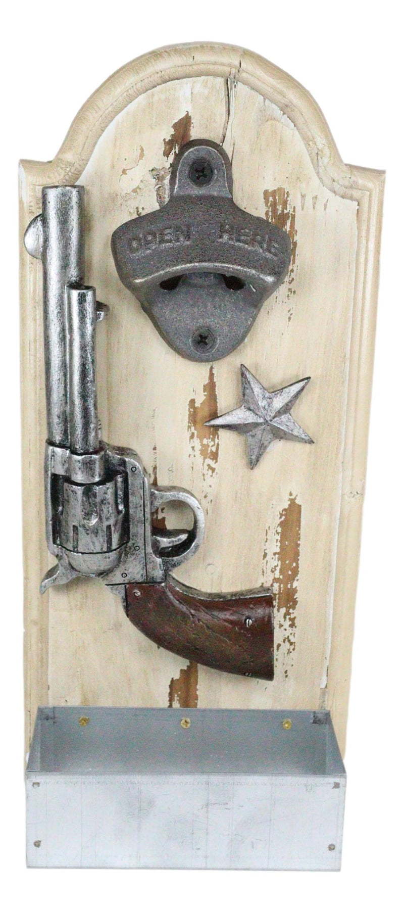 Wooden Rustic Wild West Cowboy Pistol Revolver Western Star Beer Bottle Opener