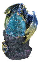 Blue Ice Dragon With Colorful LED Quartz Faux Geode Rock Crystal Cove Figurine