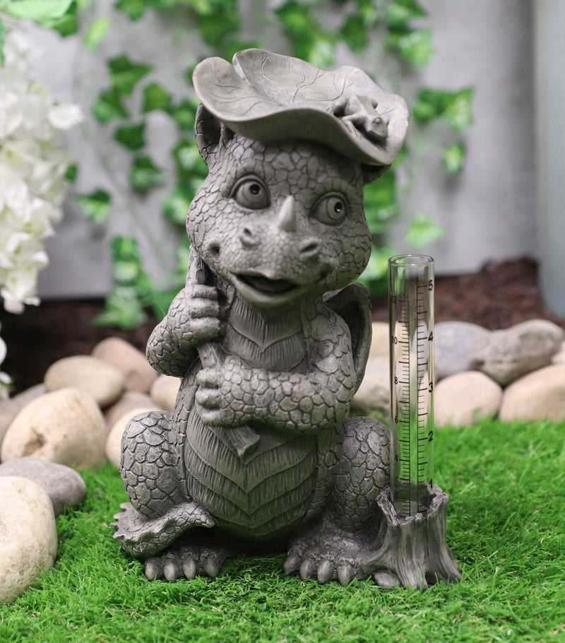 Raindrops Keep Falling On My Head Dragon With Lilypad Umbrella Rain Gauge Statue