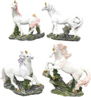 4 Miniature Rare Unicorn Pieces With Waterfall Castle Fortress Display Figurine