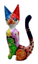 Balinese Wood Handicrafts Tropical Colors Feline Cat Family Set of 3 Figurines