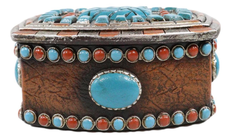 Southwest Boho Chic Navajo Vector Motif Turquoise Gems Decorative Jewelry Box