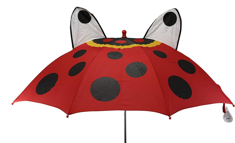 Ebros Gift Children Kids Animated Colorful Pop Up Umbrella 33" Diameter Animal Themed Umbrellas with 3D Ears Or Eyes Fun Child Friendly Playing in The Rain (Red Ladybug Beetle)