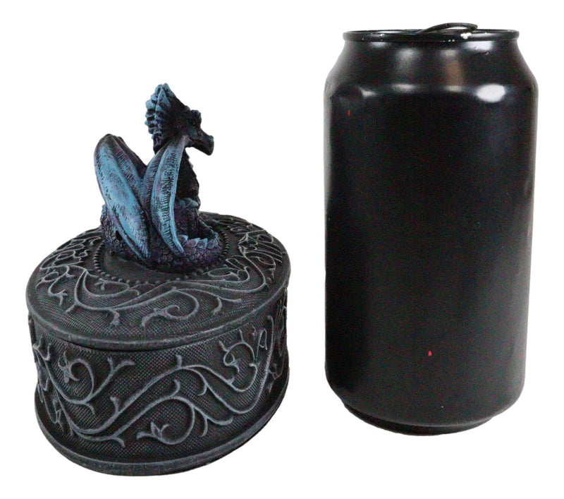 Fearsome Guardian Midnight Blue Dragon Oval Jewelry Trinket Box Figurine Statue