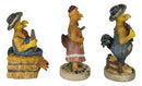 Set of 3 Western Farm Roosters and Hen Chicken Holding Funny Signs Figurines