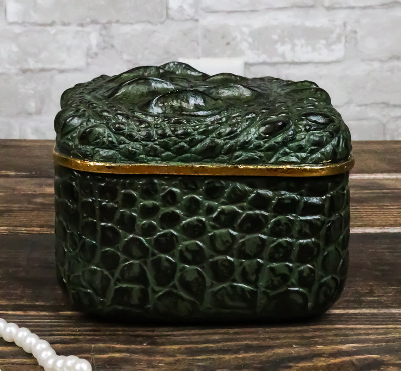 Faux Crocodile Pattern Textured Green Hide Print Decorative Jewelry Trinket Box