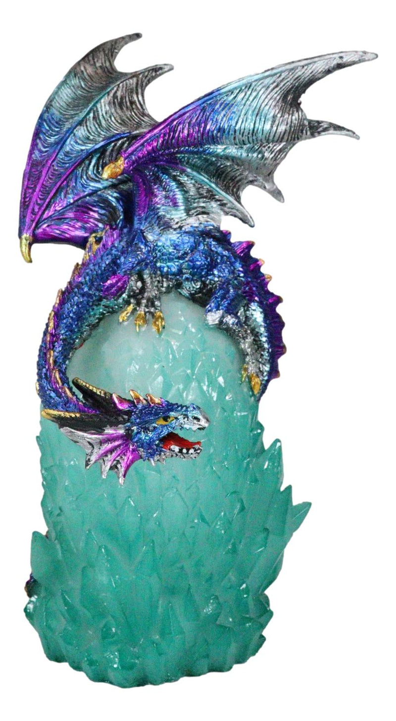 Blue Rainbow Armored Dragon Guarding LED Lantern Acrylic Crystal Egg Figurine