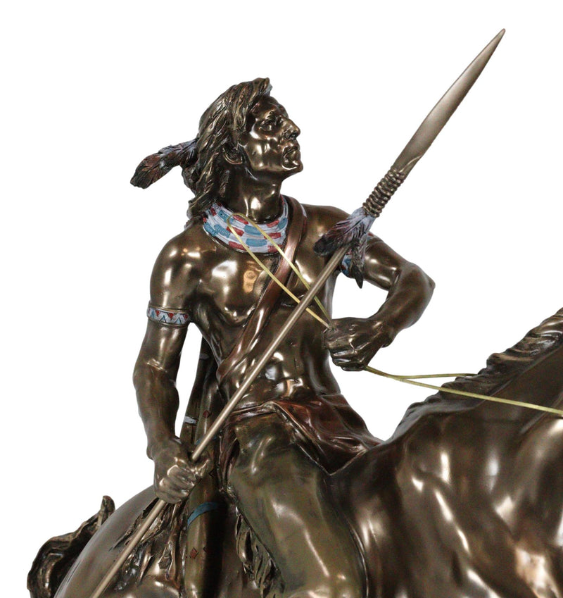 Tribal Native American Indian Warrior With Javelin Spear Riding Horse Statue