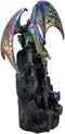 Large Rainbow Dragon On Castle Statue With Wyrmling In Egg LED Light Glass Ball