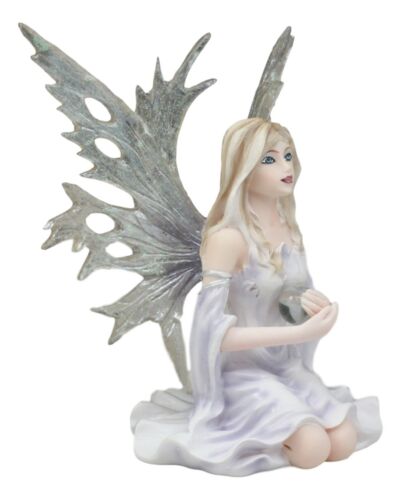 Kneeling Frost Flake Oracle Winter Fairy Holding Crystal Ball Statue 4.5"H