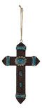 Rustic Western Turquoise Faux Leather Crosses Set of 4 Christmas Tree Ornaments