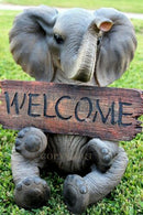 Safari Wildlife Adorable Elephant Pachy Welcome Sign Figurine Patio Decor Statue