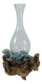 Balinese Natural Driftwood With Fitted Hand Blown Molten Glass Floral Vase