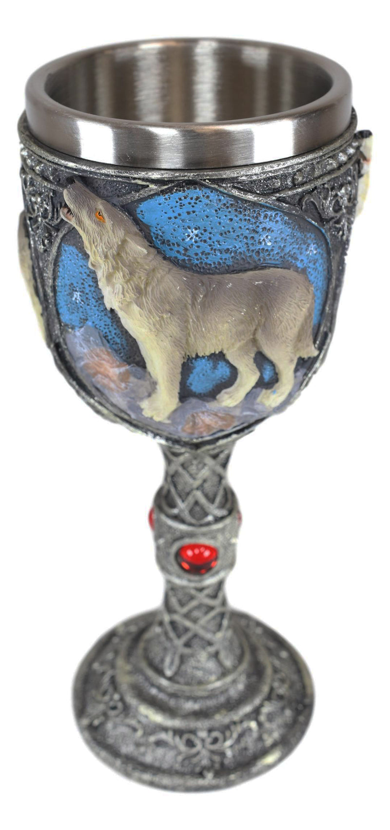 Ebros Gift Celtic Gray Wolf Rhinestone Figurine Goblet 7.5" Height Home Decor