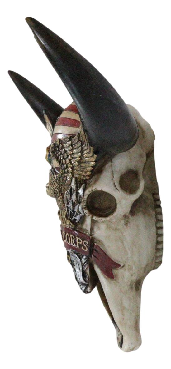 Western Patriotic Bull Cow Skull W/ American Flag Bald Eagle Marine Wall Decor