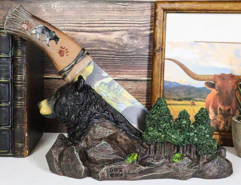 Black Bear In Mountain Forest Landscape Statue With Large Letter Opener Dagger