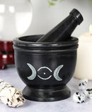 Wicca Witchcraft Triple Goddess Moon Carved Soap Stone Mortar and Pestle Set