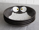 Pack Of 4 Black Whimsical Owl Ceramic Salad Entree Deep Plates Or Shallow Bowls