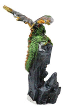 Metallic Golden Green Dragon Guarding Castle Tower On Mountain Cliff Figurine