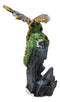 Metallic Golden Green Dragon Guarding Castle Tower On Mountain Cliff Figurine