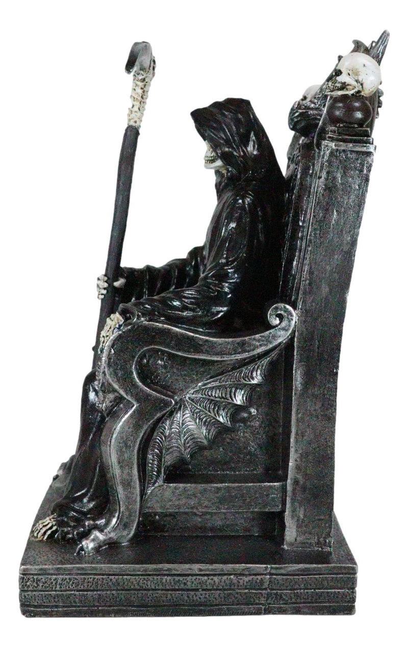 Ossuary Gothic Grim Reaper Seated On Skulls And Dragon Throne With Scythe Statue