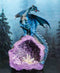 Armored Blue Dragon On Purple Quartz Faux Geode Crystal Cavern Rock Figurine