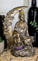 Water Moon Kuan Yin Sitting On Crescent Moon Decorative Figurine 8"H Guanyin