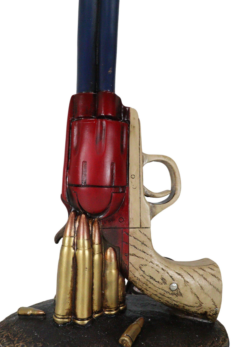 Western Star Texas Flag Six Shooter Pistol Gun With Bullets Desktop Table Lamp