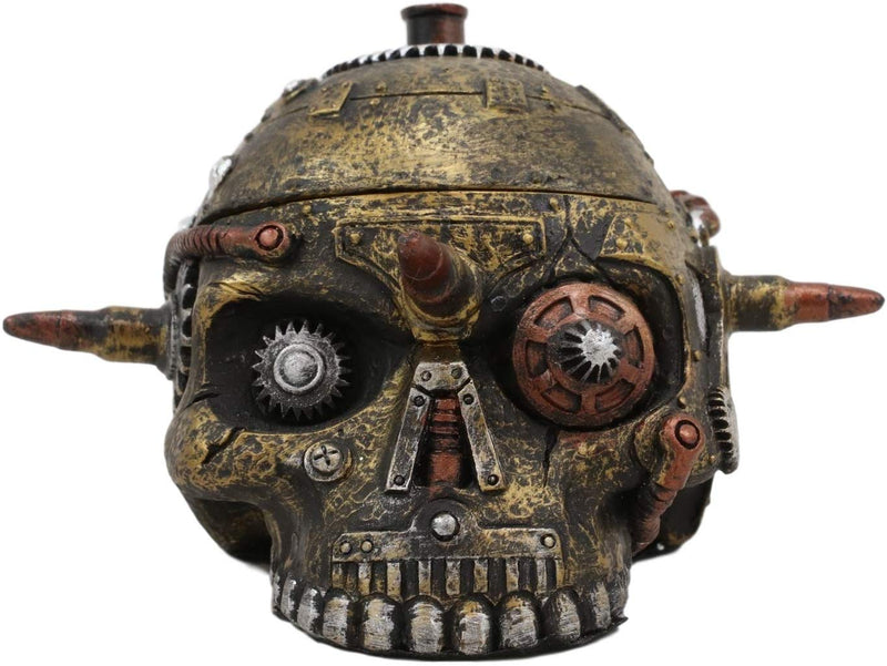 Ebros Steampunk Cyborg Skull Small Decorative Box 7.5" L Jewelry Skull Container