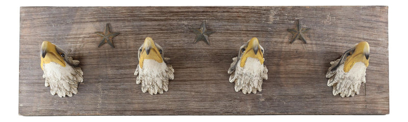 22"L Rustic Western American Patriotic Bald Eagle 4-Peg Wall Coat Hooks Plaque