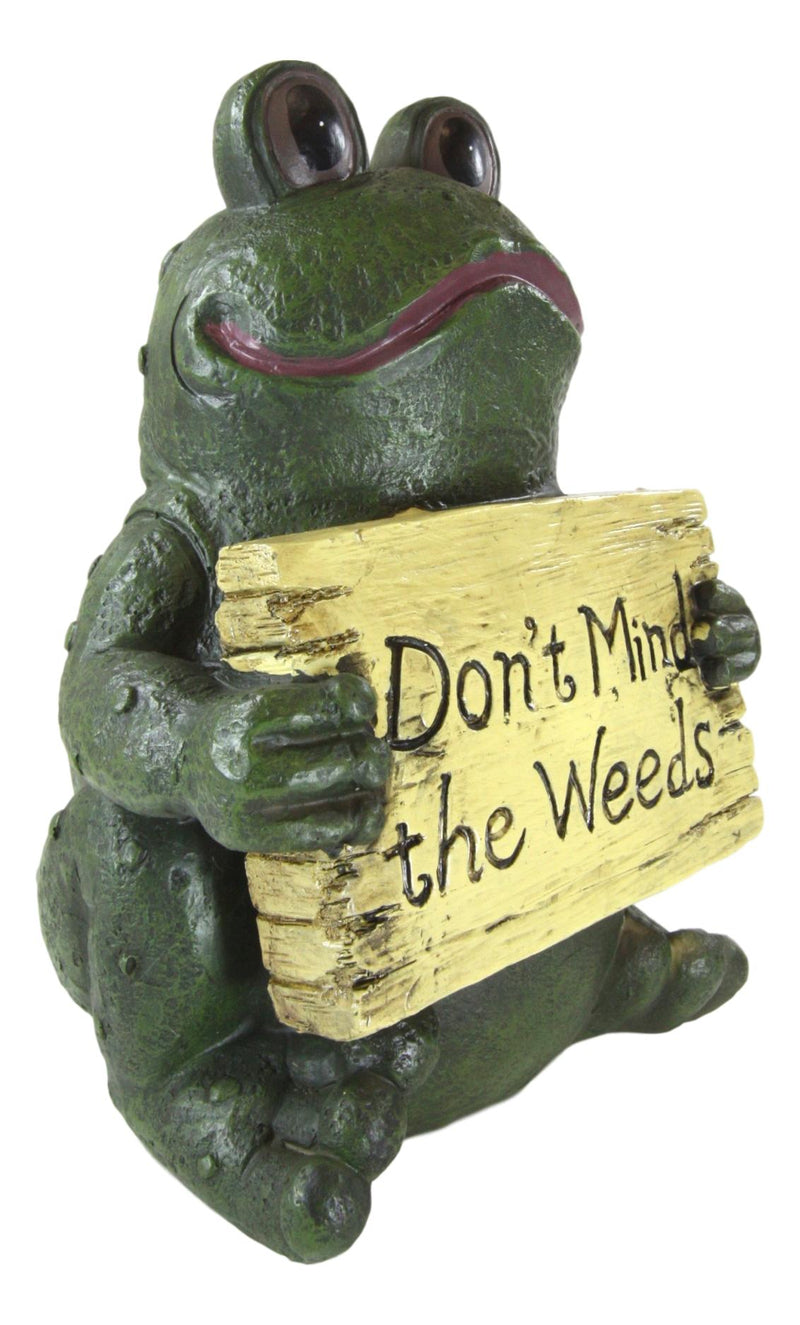 Ebros 10" H Whimsical Green Frog Toad Holding 'Don't Mind The Weeds' Sign Decor Statue