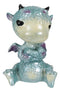 Whimsical Cute Blue Sulky Baby Dragon Wyrmling With Magenta Spots Mini Figurine