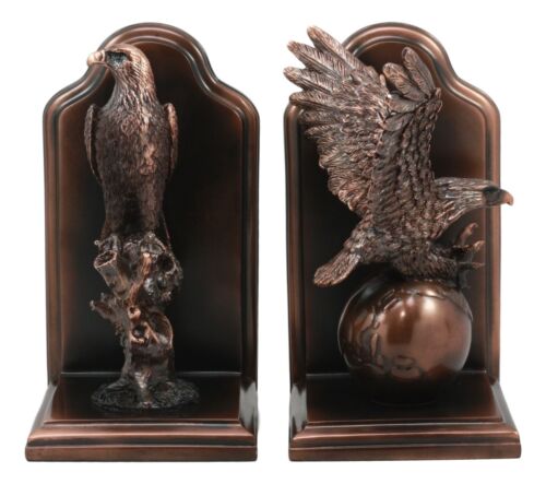 Wings of Glory American Bald Eagle Bookends Pair Bronze Electroplated Figurine