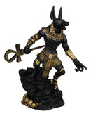 Egyptian Jackal God Anubis With Ankh Staff Spear On Skull Graveyard Figurine