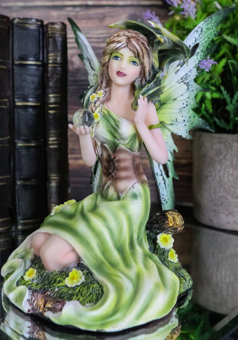 Earth Gaia Summer Fairy Goddess With Moss Jade Dragon Statue Fae Pixie Decor