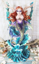 Ebros Large Nouveau Nautical Iris Tail Mermaid Surfing Ocean Waves Statue 17"H