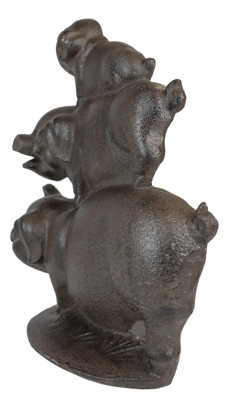 Ebros 9" H Cast Iron Rustic Farmhouse Stacked 3 Little Pigs Decorative Figurine Cutout