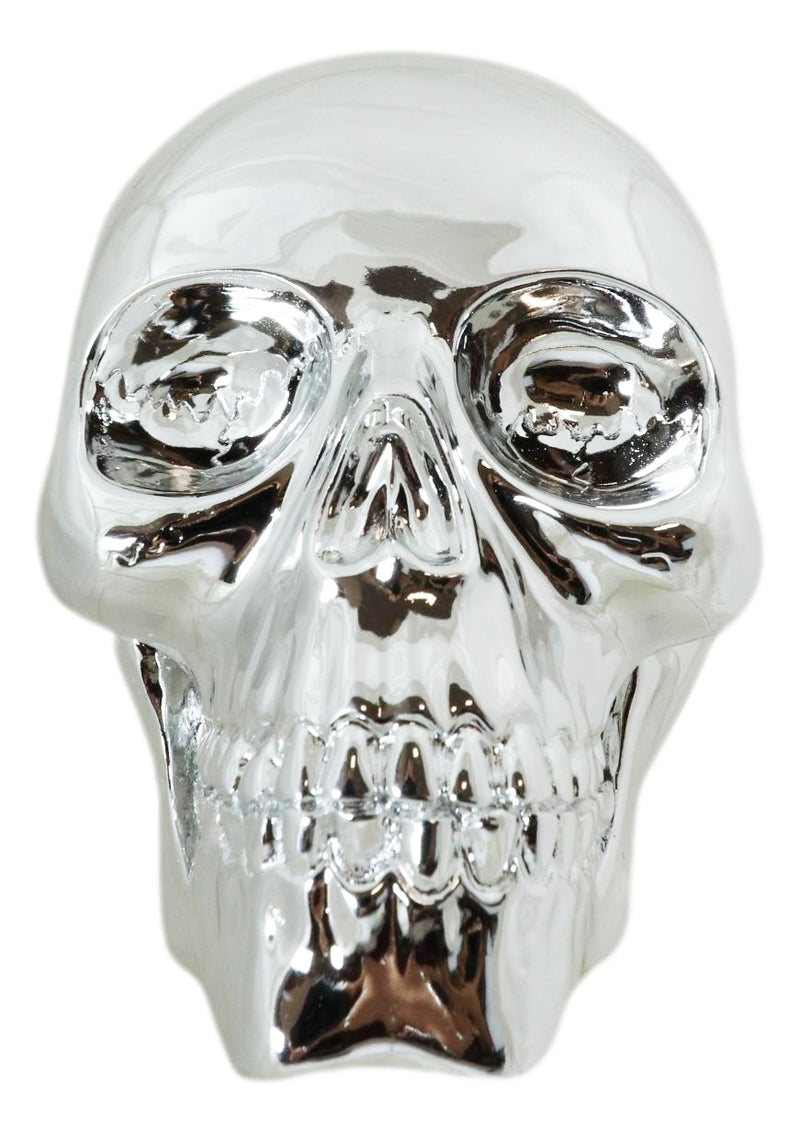 Chrome Silver Electroplated Jointed Human Skull Small Ossuary Macabre Figurine