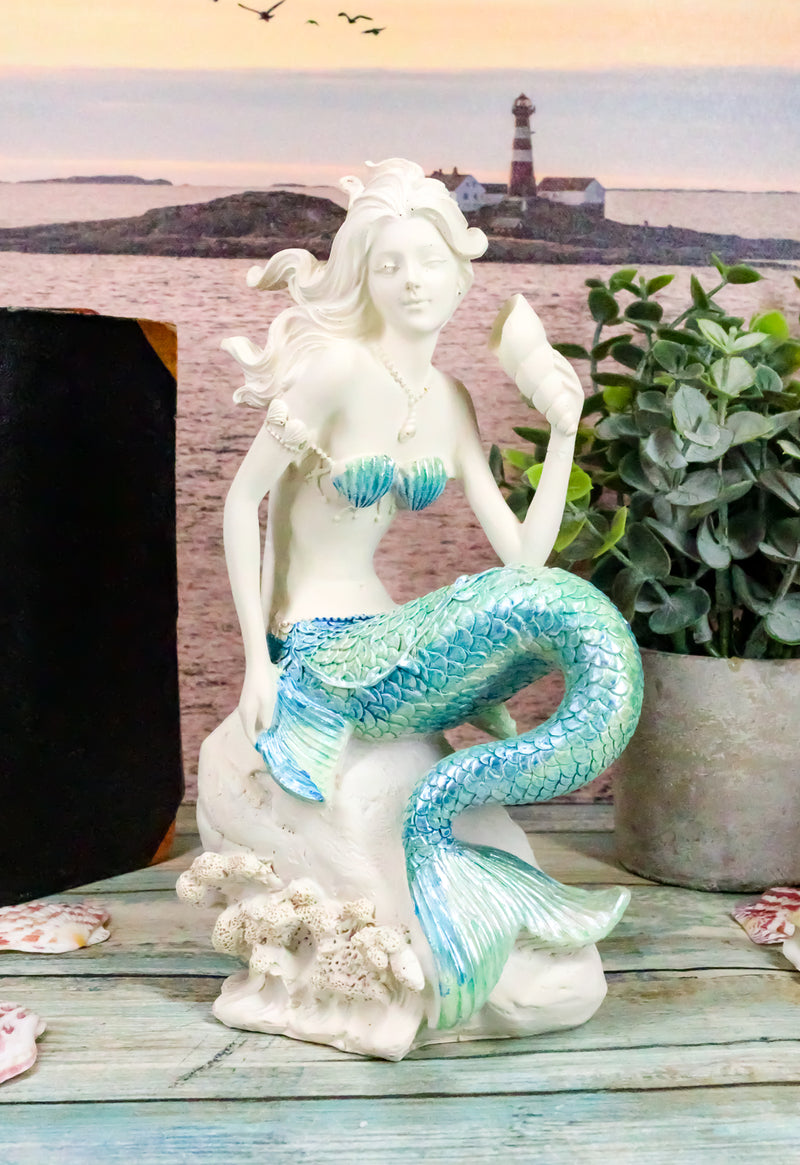 Ebros 8H Nautical Blue Tailed Mermaid Seated On Rock Listening To Con–  Ebros Gift