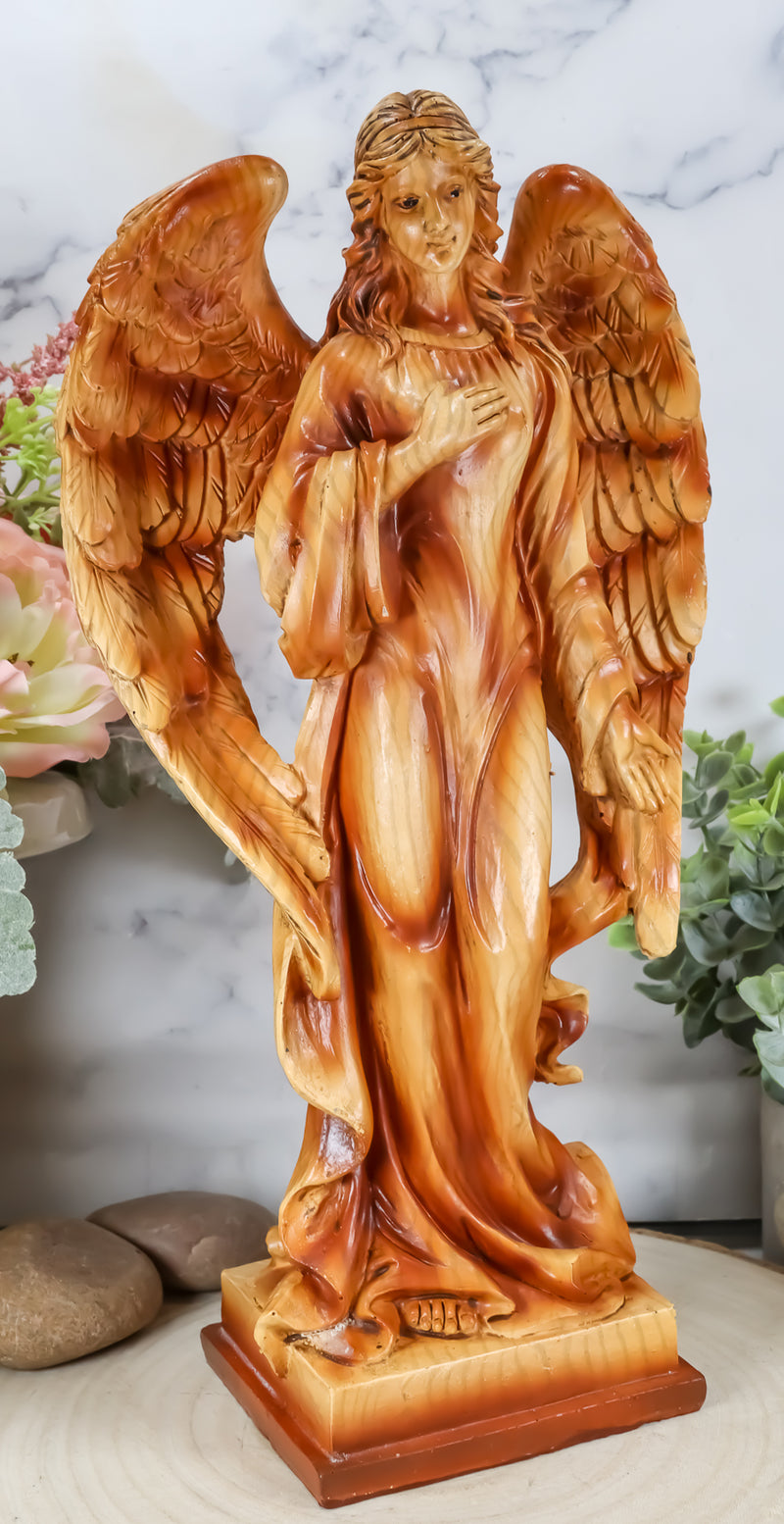 Ebros Country Guardian Prayer Angel Standing W/ Hand On Heart Woodlike Sculpture