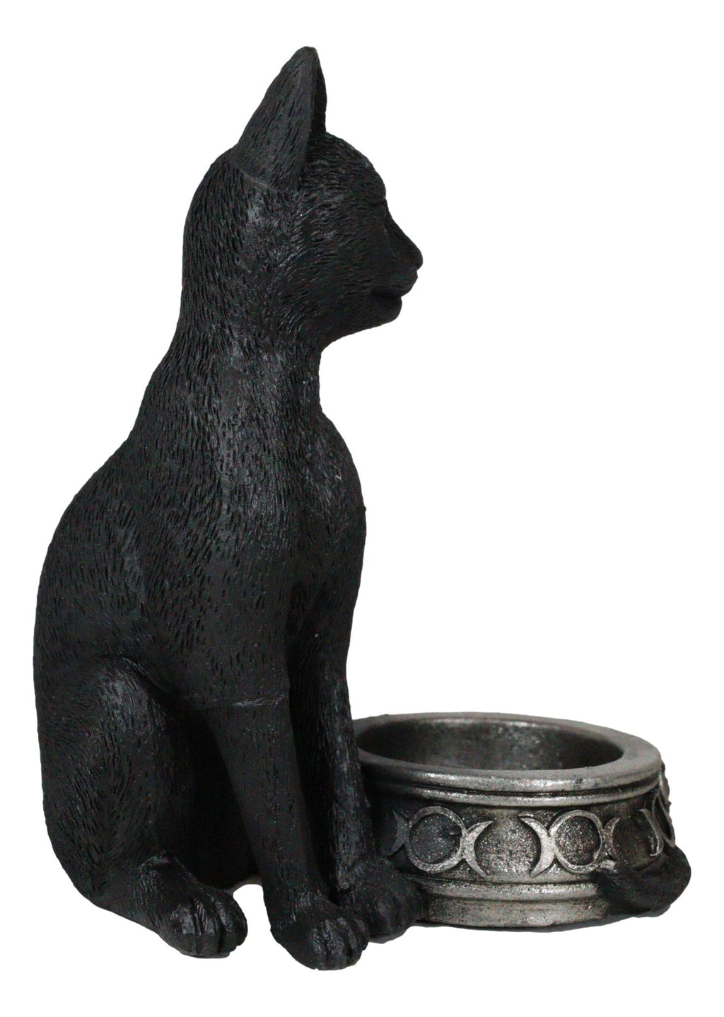 Wicca Gothic Black Cat With Triple Moon Rose Tea Light Votive Candle H–  Ebros Gift